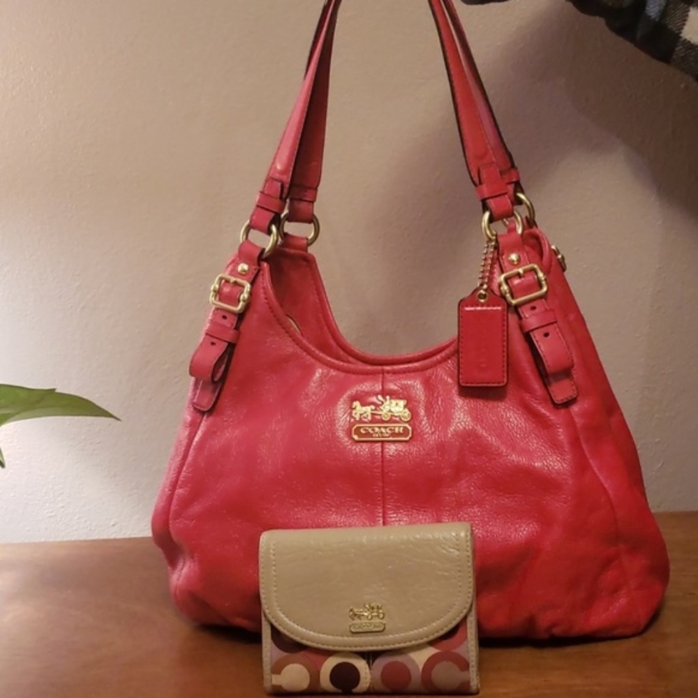Red coach purse with coach wallet Both are used bu